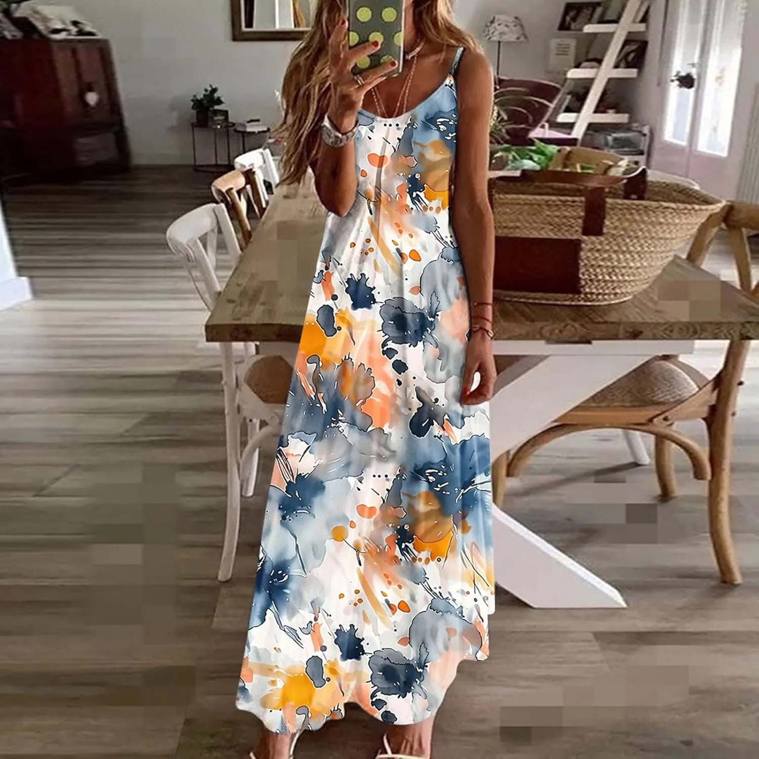 Summer Dresses for Women 2025 Vacation Floral Slip Dress Spaghetti Strap Flower Print Maxi Dresses Casual Sundress