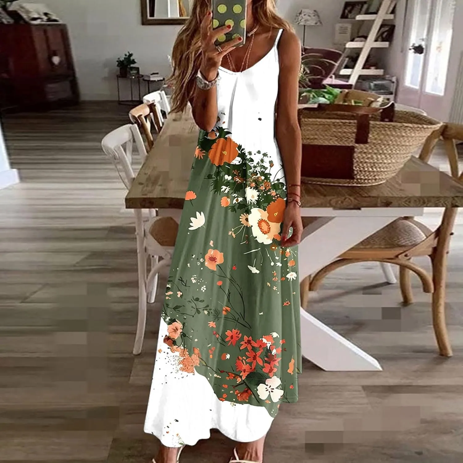 Summer Dresses for Women 2025 Vacation Floral Slip Dress Spaghetti Strap Flower Print Maxi Dresses Casual Sundress
