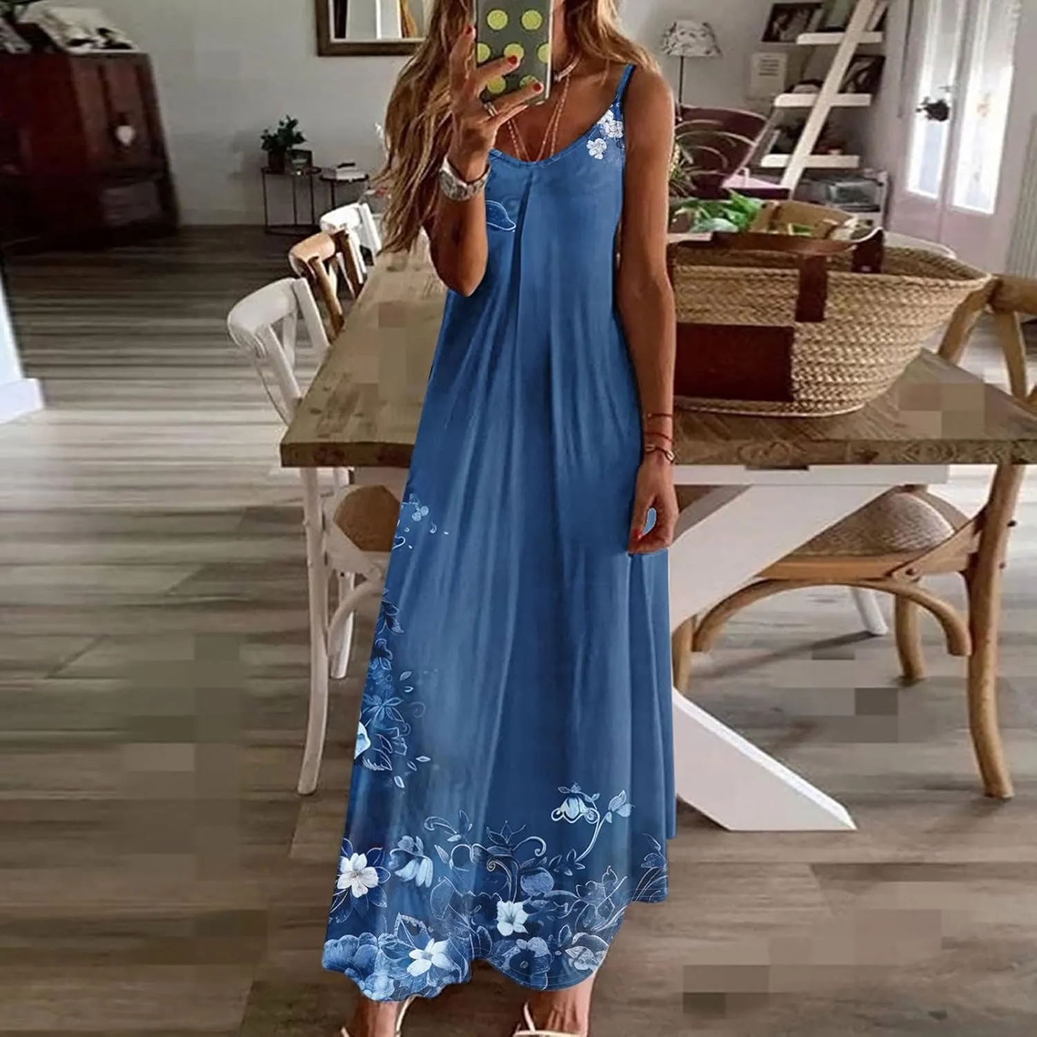 Summer Dresses for Women 2025 Vacation Floral Slip Dress Spaghetti Strap Flower Print Maxi Dresses Casual Sundress