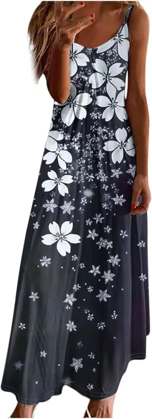 Summer Dresses for Women 2025 Vacation Floral Slip Dress Spaghetti Strap Flower Print Maxi Dresses Casual Sundress