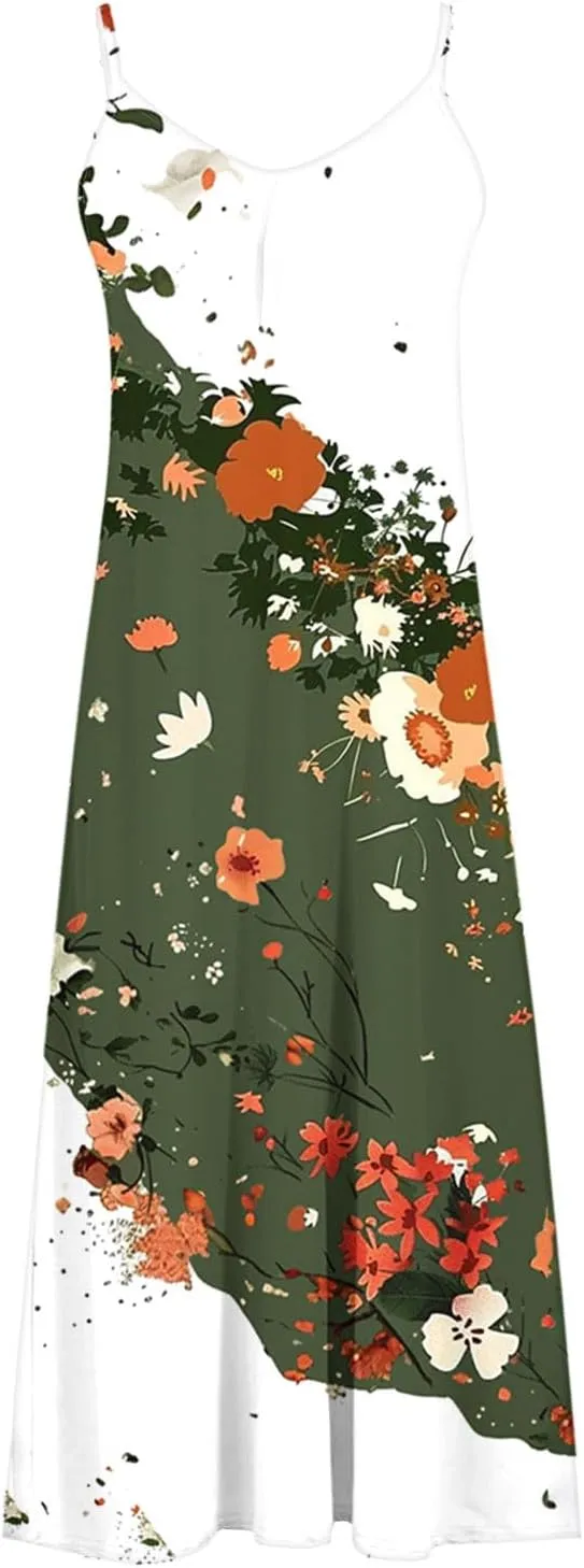 Summer Dresses for Women 2025 Vacation Floral Slip Dress Spaghetti Strap Flower Print Maxi Dresses Casual Sundress