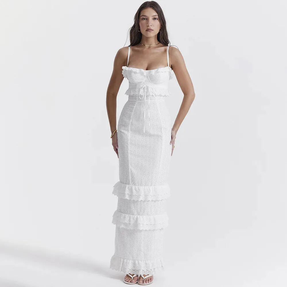 Summer Elegant White Women Ready To Wear Maxi Luxury Lace Bodycon Wedding Event Party Dress