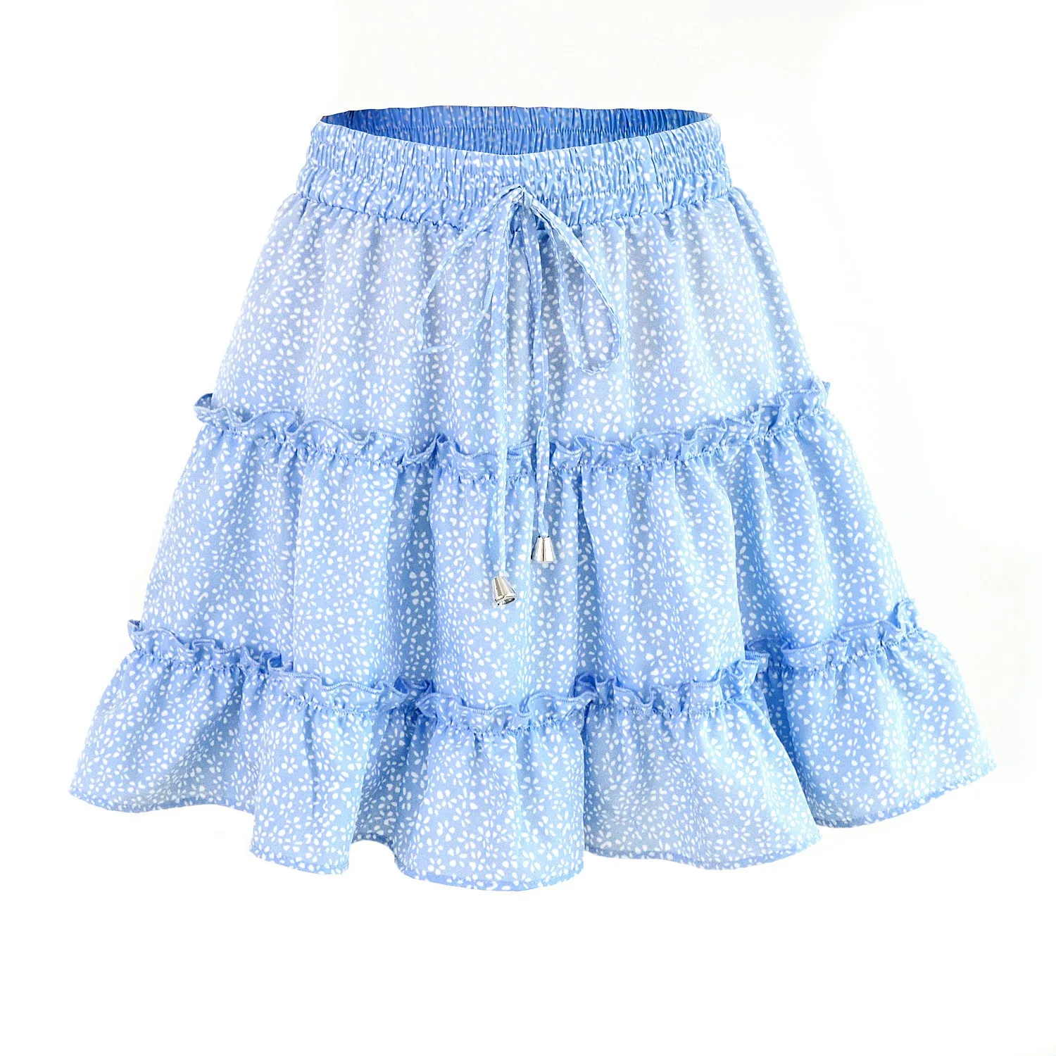 Summer Europe Women High Waist Ruffle Floral Skirt Printed Beach A-Line Skirt