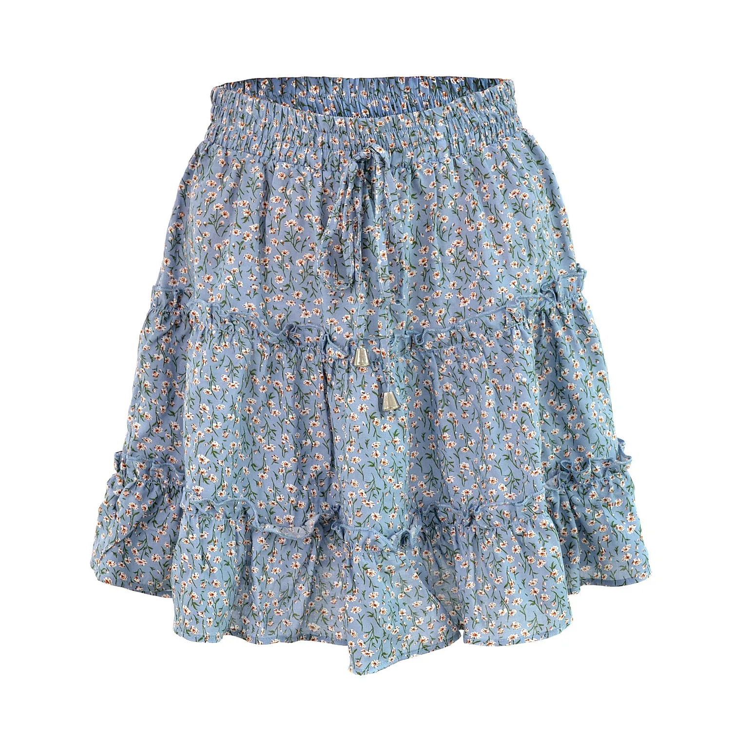 Summer Europe Women High Waist Ruffle Floral Skirt Printed Beach A-Line Skirt