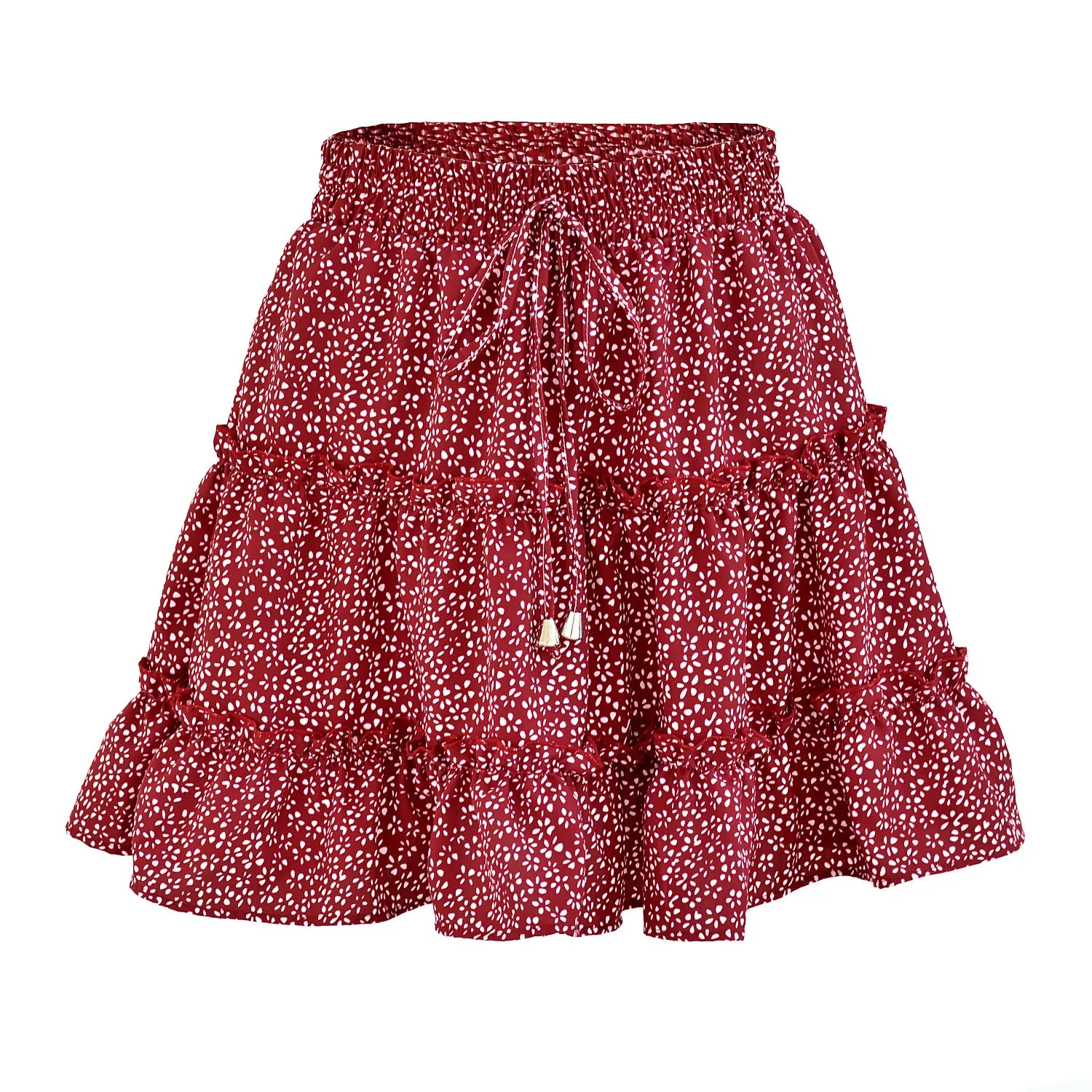 Summer Europe Women High Waist Ruffle Floral Skirt Printed Beach A-Line Skirt