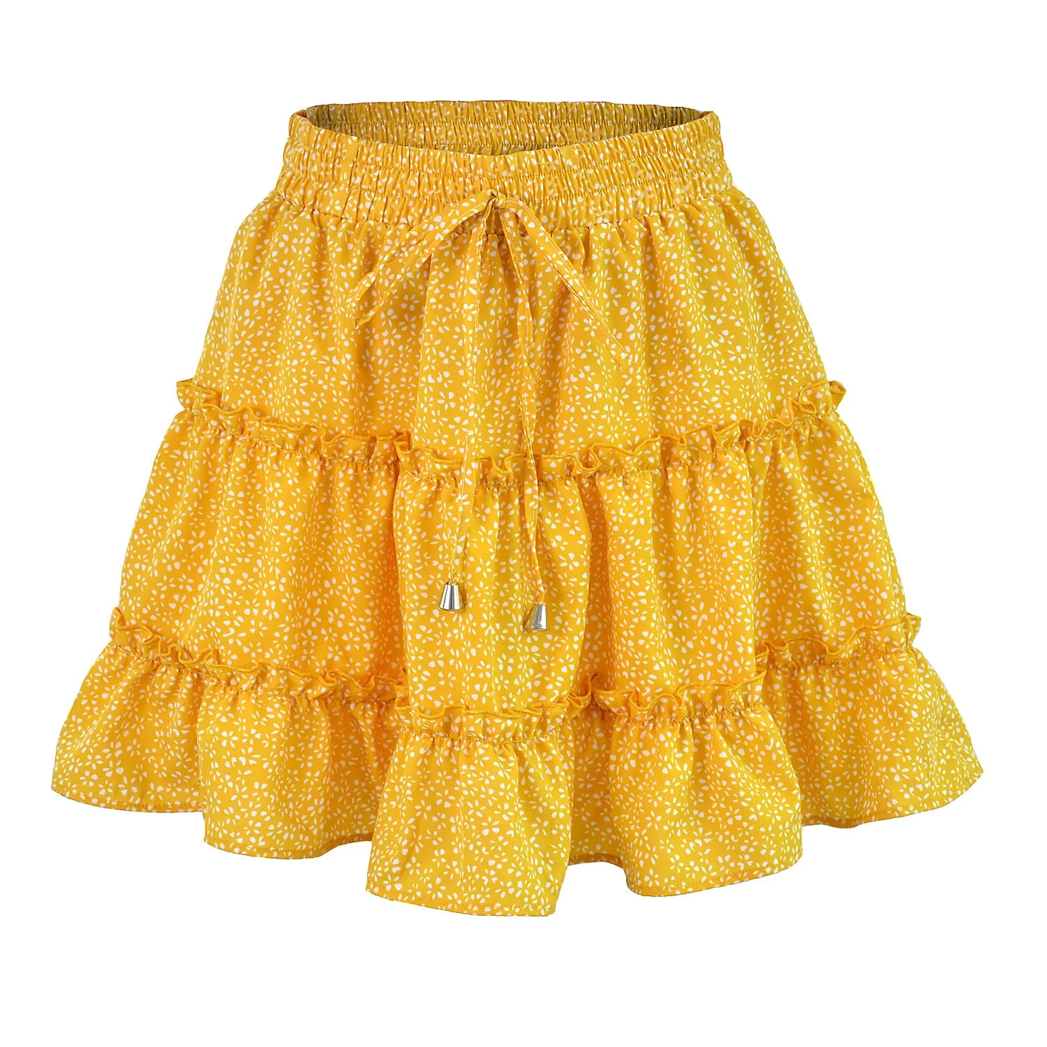 Summer Europe Women High Waist Ruffle Floral Skirt Printed Beach A-Line Skirt