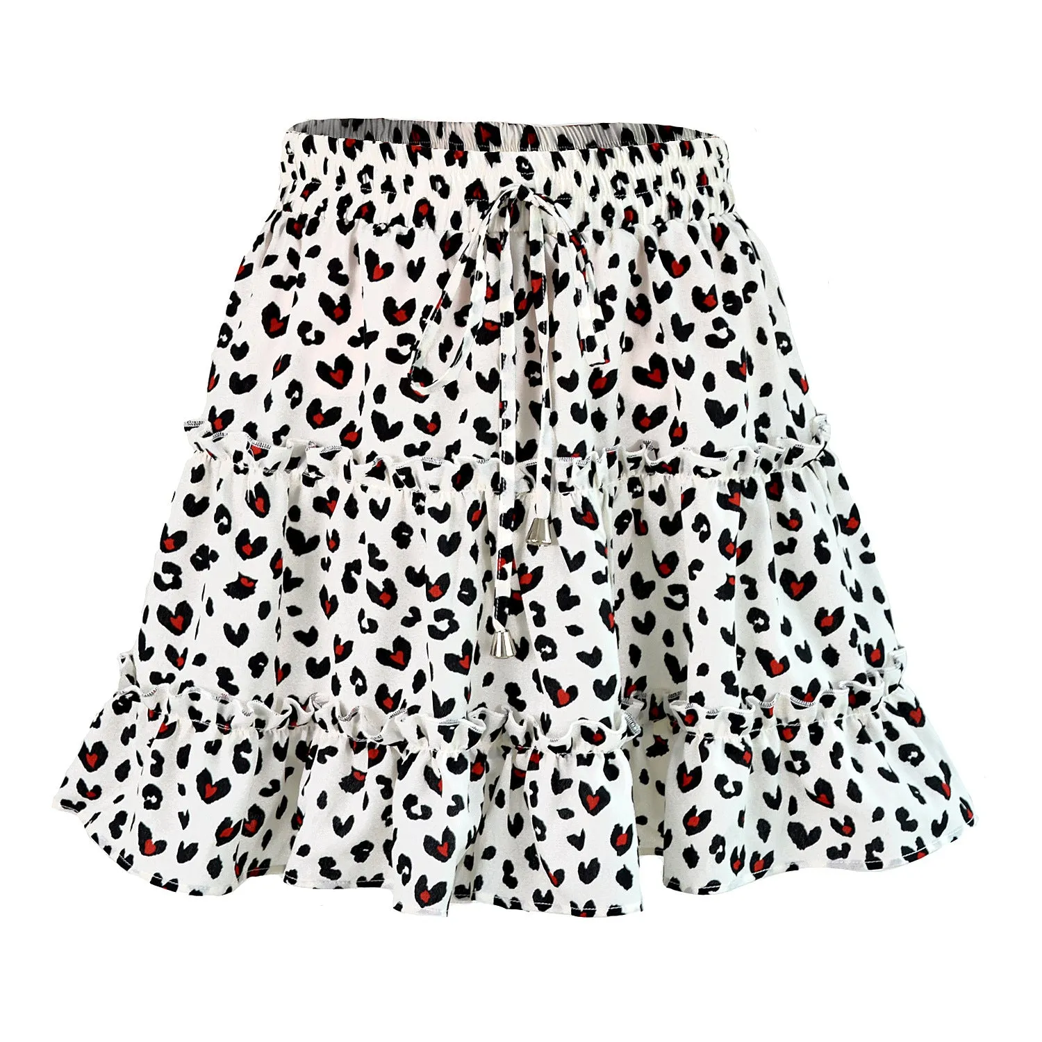 Summer Europe Women High Waist Ruffle Floral Skirt Printed Beach A-Line Skirt