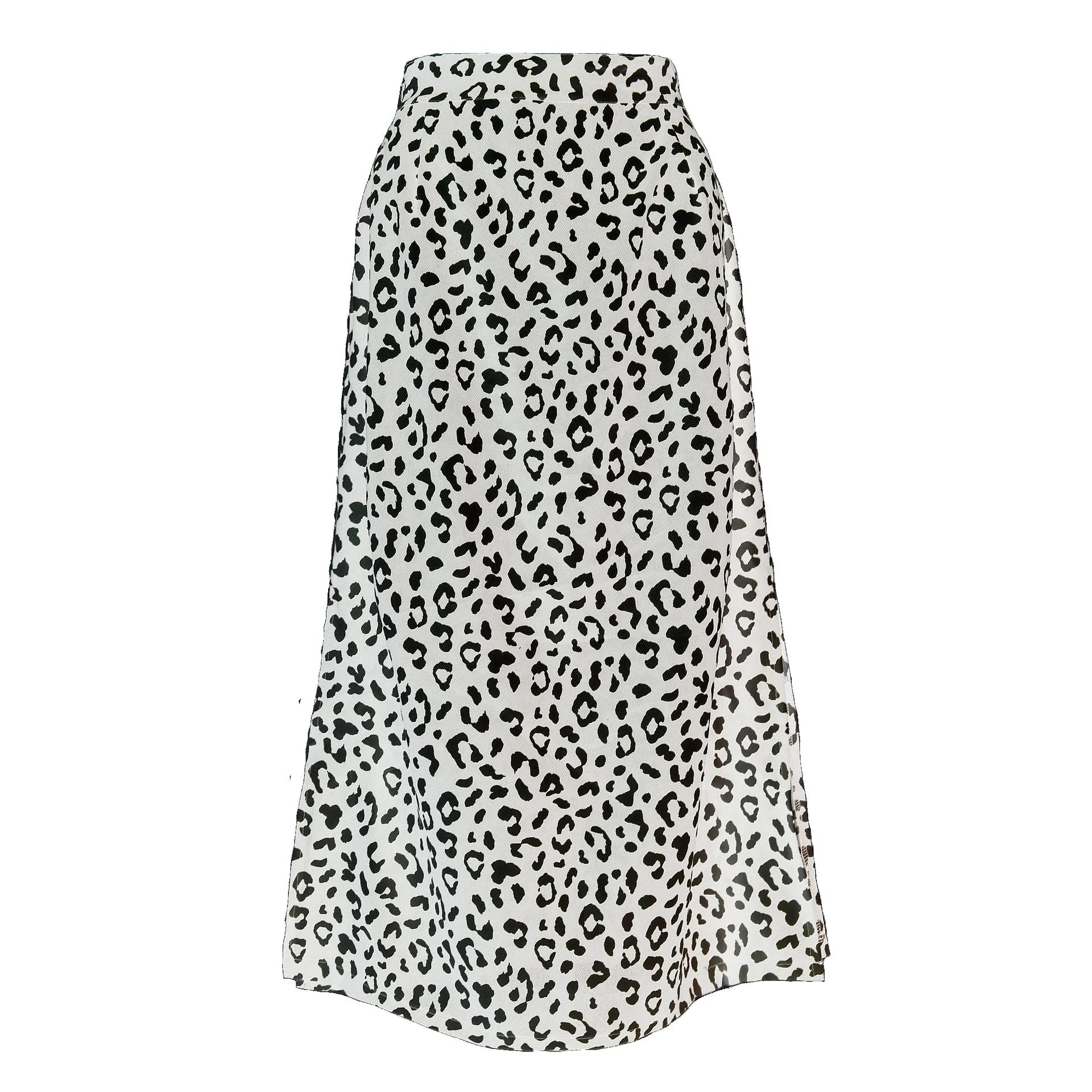 Summer Europe Women Leopard Stripes Printed High Waist Splitted Mid-Length Skirt A-Line Skirt