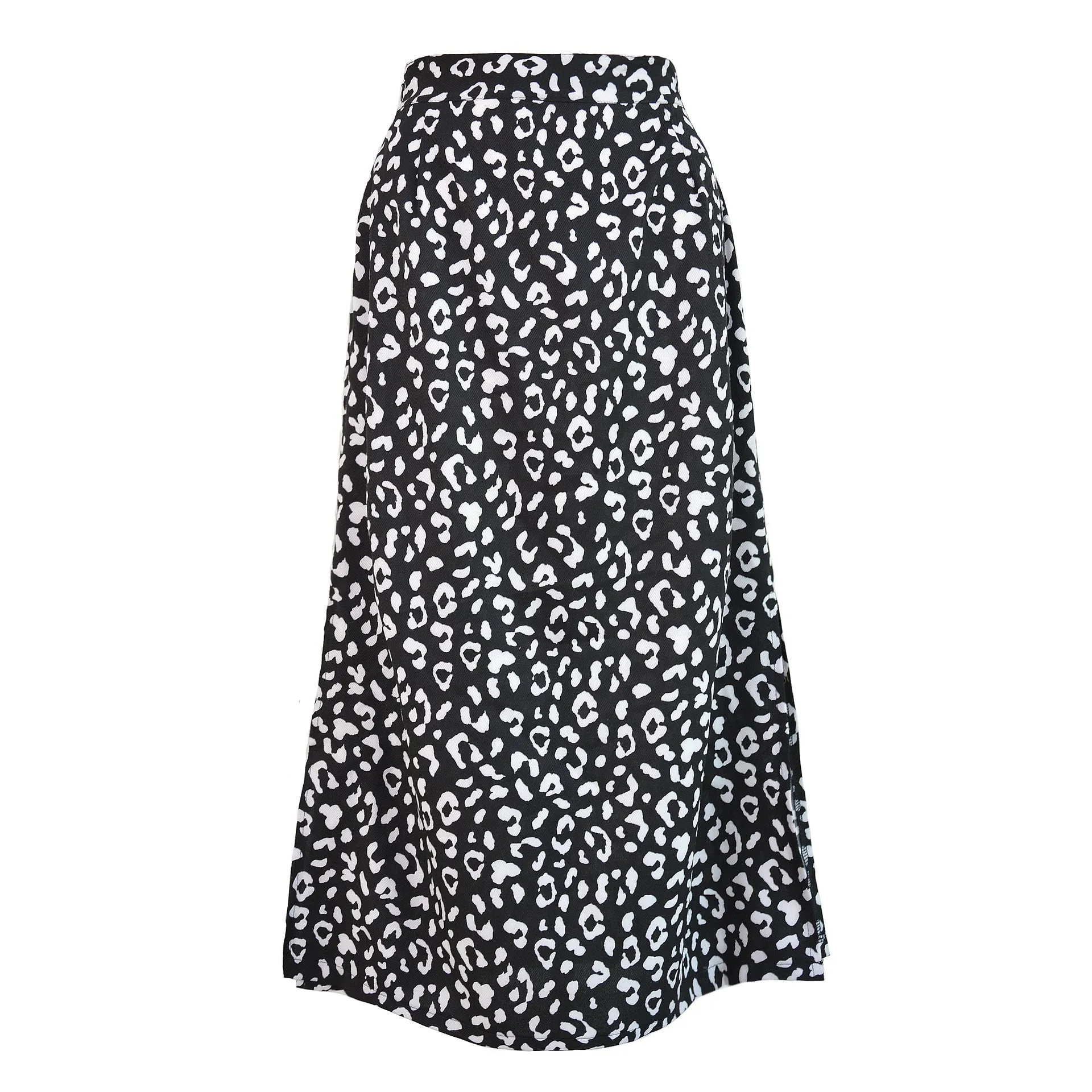 Summer Europe Women Leopard Stripes Printed High Waist Splitted Mid-Length Skirt A-Line Skirt