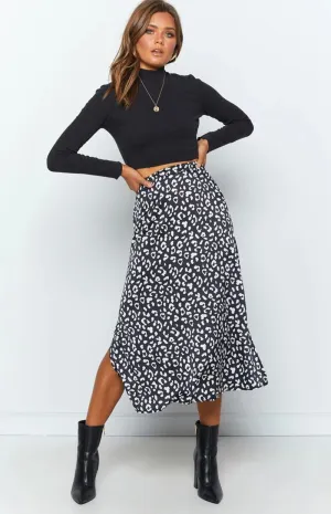 Summer Europe Women Leopard Stripes Printed High Waist Splitted Mid-Length Skirt A-Line Skirt