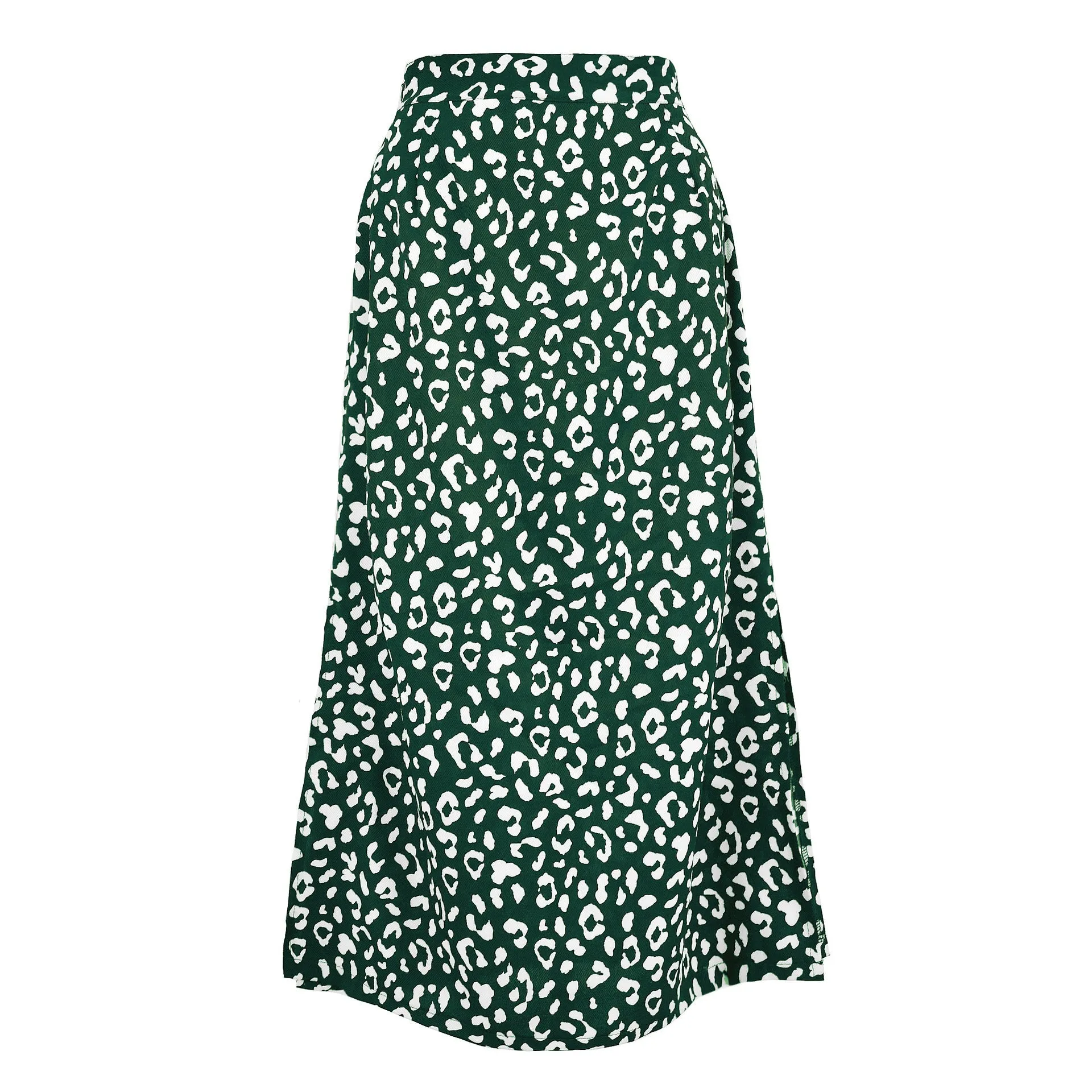 Summer Europe Women Leopard Stripes Printed High Waist Splitted Mid-Length Skirt A-Line Skirt