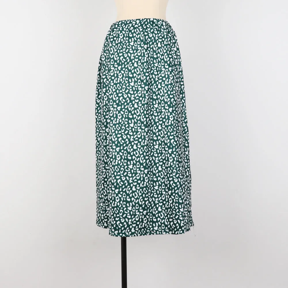 Summer Europe Women Leopard Stripes Printed High Waist Splitted Mid-Length Skirt A-Line Skirt