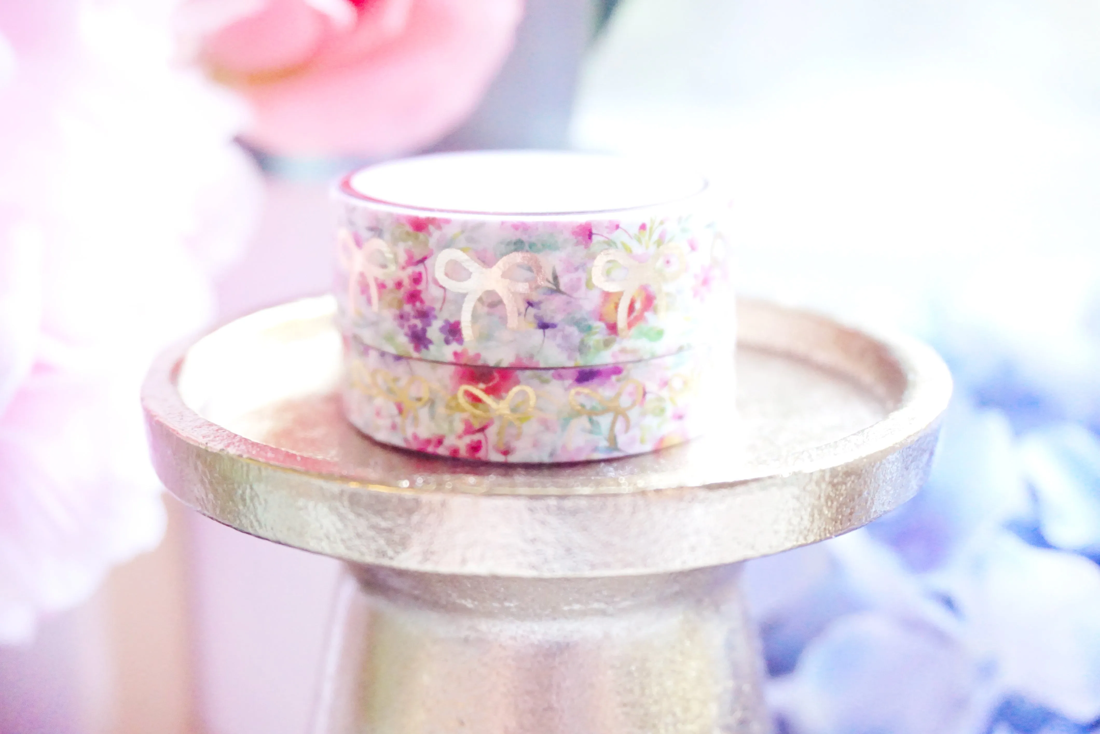 Summer Floral Bow Washi Set (15/10mm   light gold foil)
