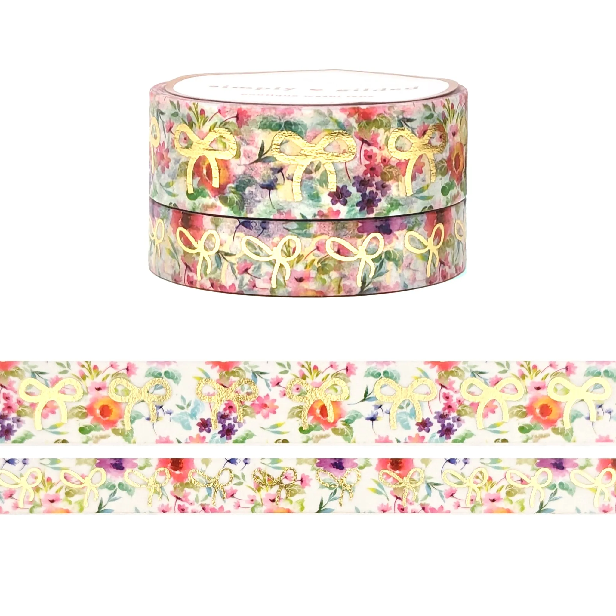 Summer Floral Bow Washi Set (15/10mm   light gold foil)