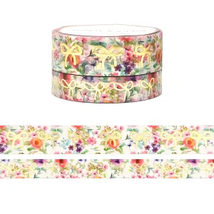 Summer Floral Bow Washi Set (15/10mm   light gold foil)