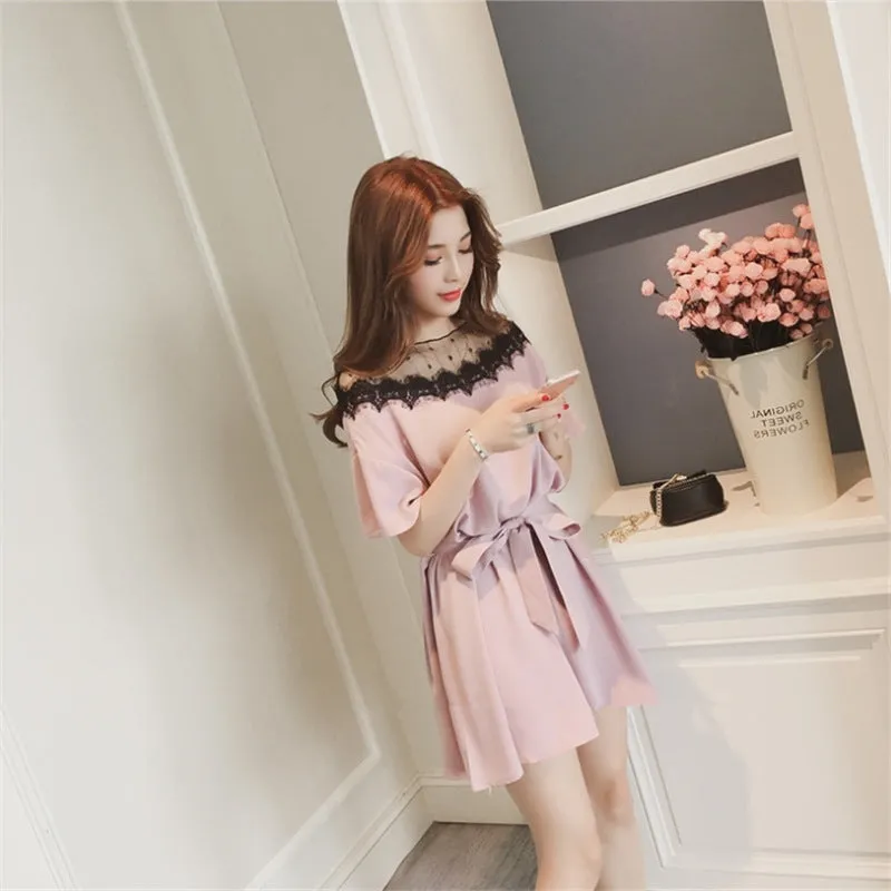 Summer Korean Loose Slim Look Plus Size Short Spliced All-Matching Dress Women Dress