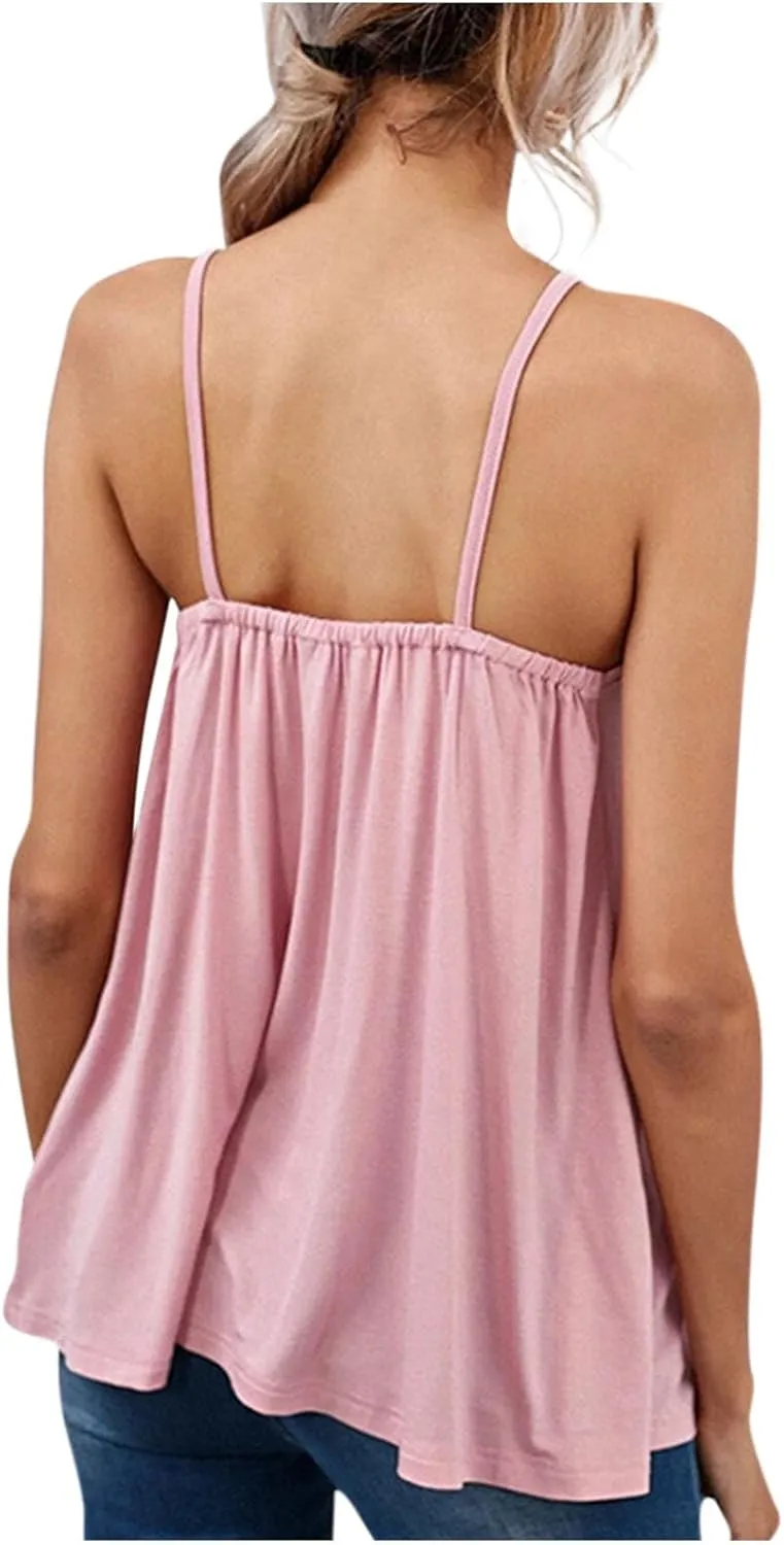 Summer Modal Camisole for Women, Sexy V-Neck Backless Hawaiian Beach Vacation Clothes Sleeveless Ruched Flowy Tops
