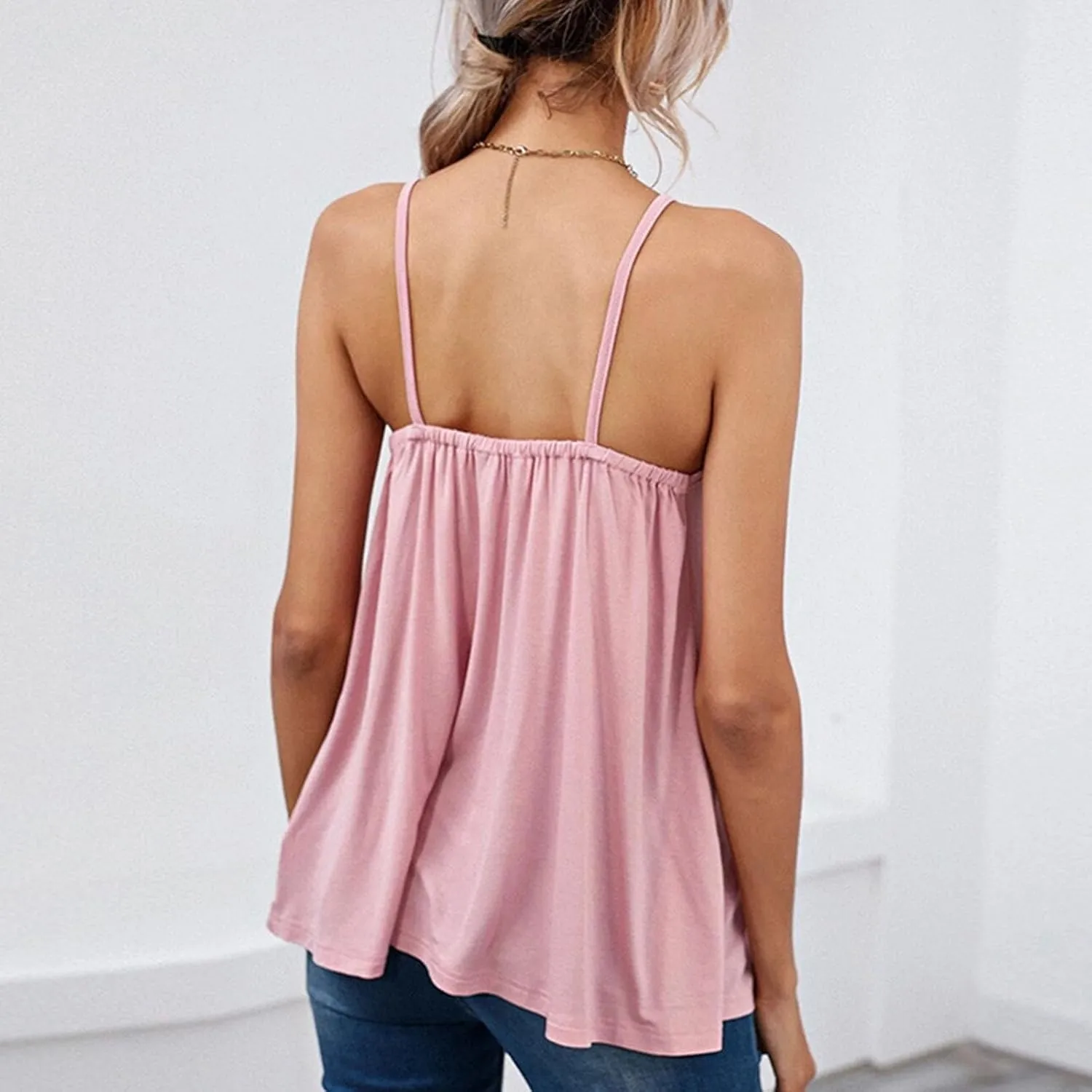 Summer Modal Camisole for Women, Sexy V-Neck Backless Hawaiian Beach Vacation Clothes Sleeveless Ruched Flowy Tops