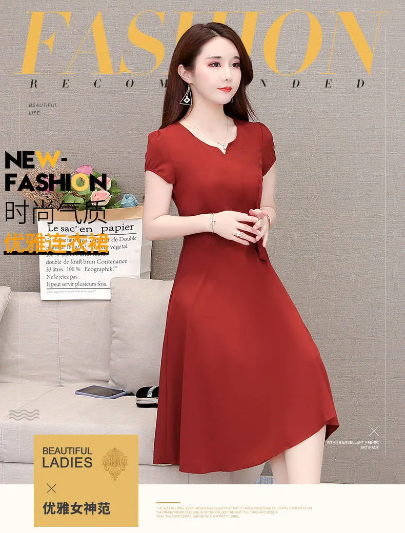 Summer Plus Size Women Mid-Length Lace All-Matching Loose Slim-Look A-Line Dress