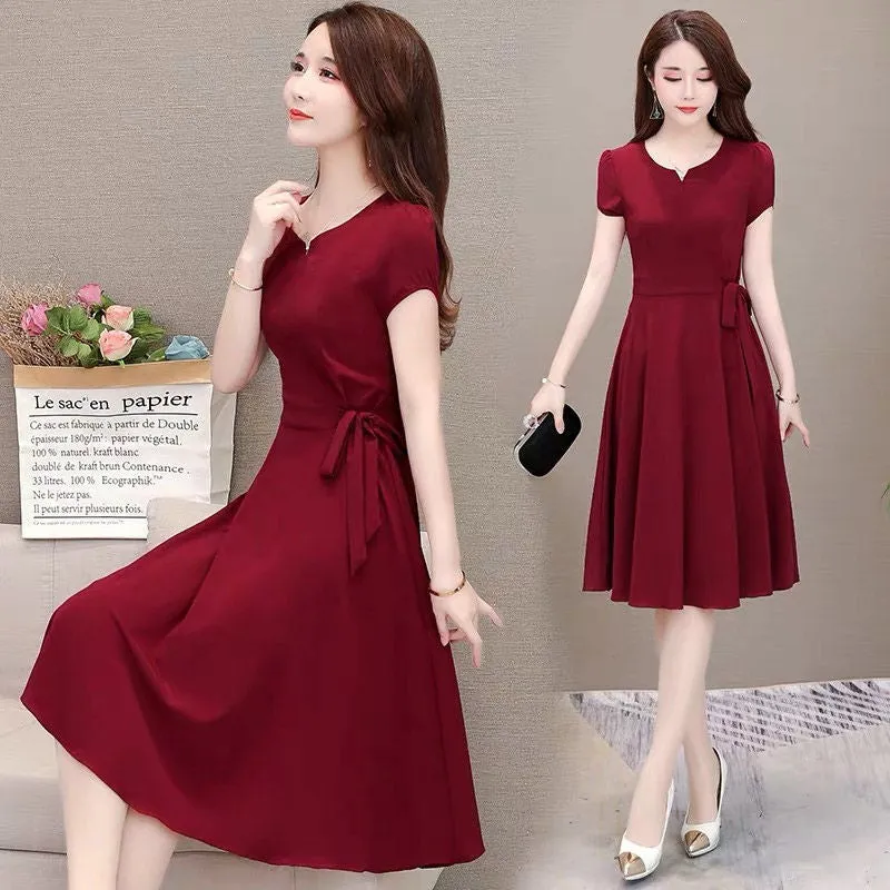 Summer Plus Size Women Mid-Length Lace All-Matching Loose Slim-Look A-Line Dress