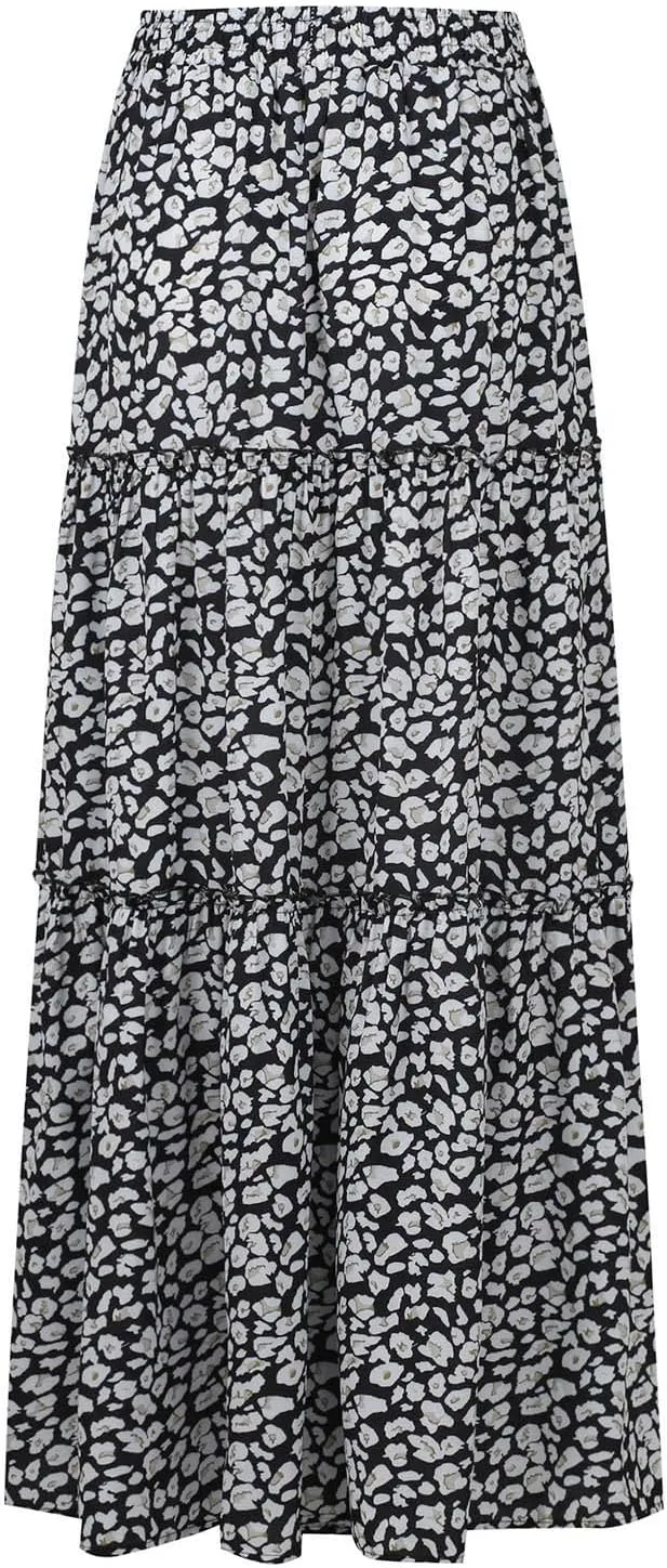 Summer Skirts for Women Flowy Maxi Skirt Drawstring High Waisted Pleated Tiered Aline Skirt Long Skirts with Pockets