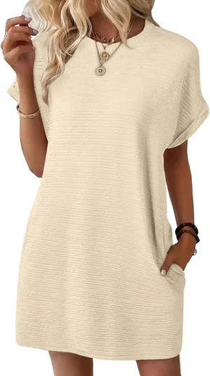 Summer T Shirt Dress Womens Beach Pocket Dress Comfy Lightweight Short Dress Minimalist Short Sleeve Shift Dress