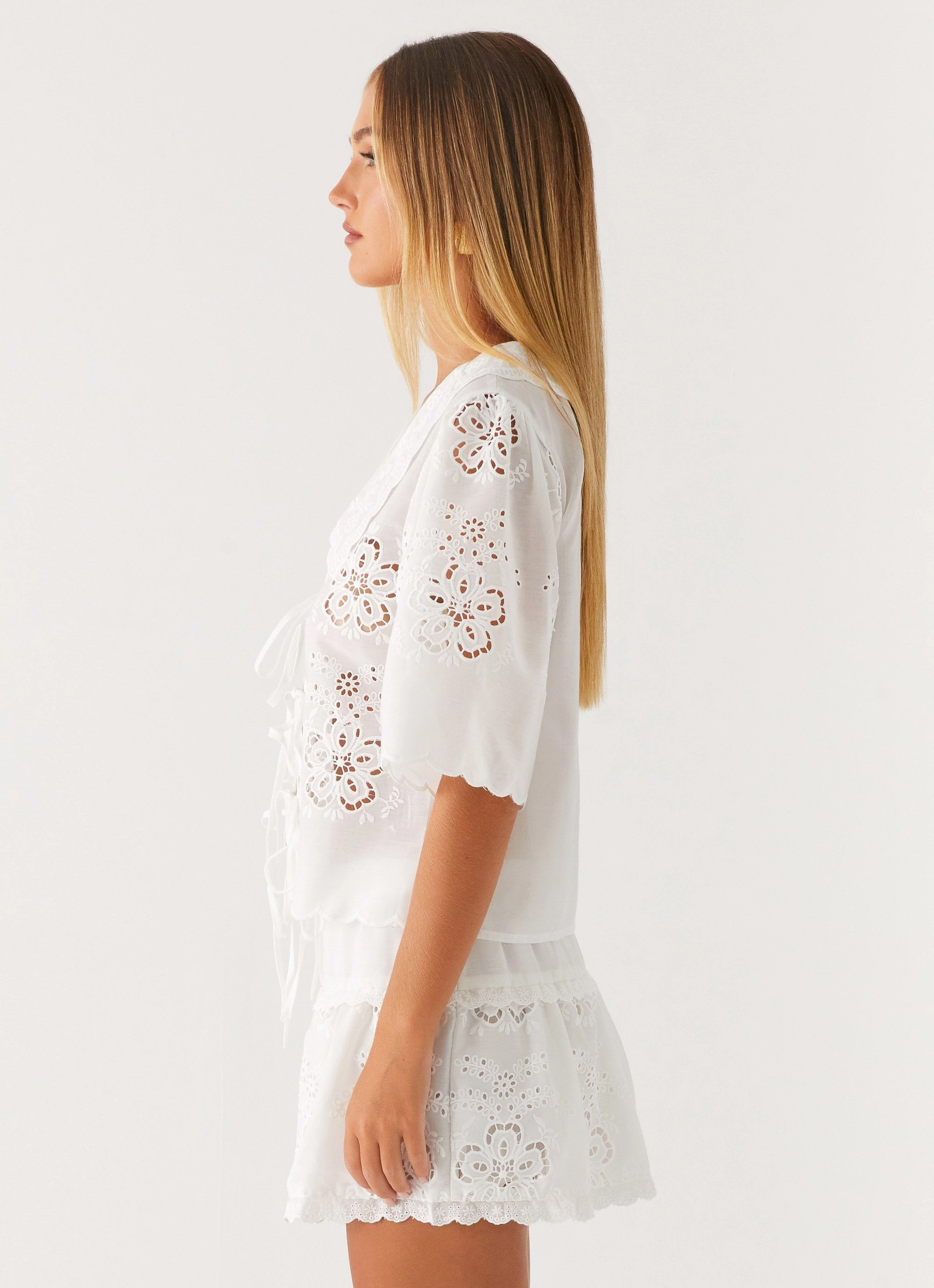 Summer Escape Embroidered Top - White MultiPanelConstruction