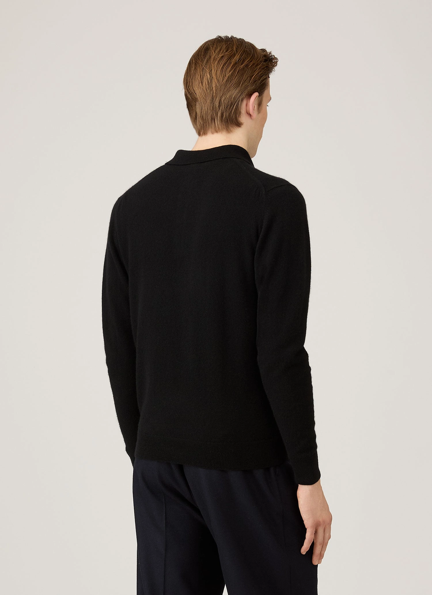Logo Detail Men's Cashmere Polo Shirt in Black