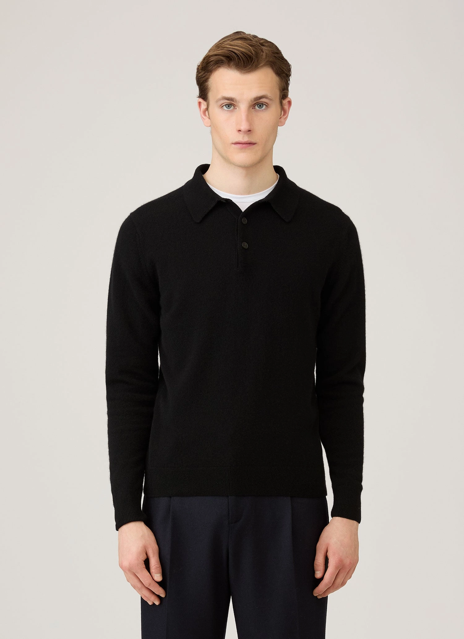 Men's Cashmere Polo Shirt in Black Quick Drying