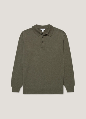 Summer Layer Men's Cashmere Polo Shirt in Khaki Summer Vacation Men's Cashmere Polo Shirt in Khaki