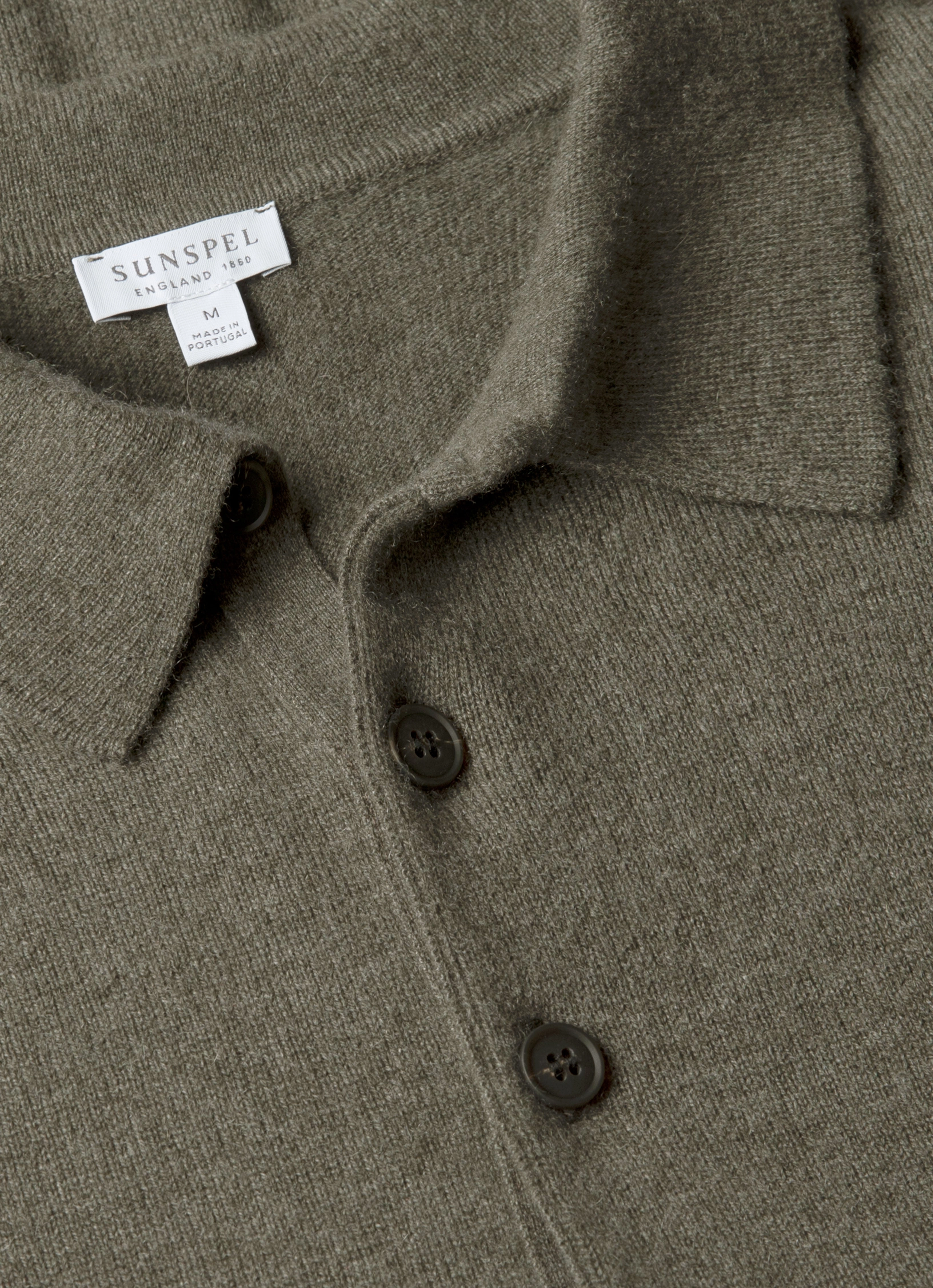Men's Cashmere Polo Shirt in Khaki Logo Detail