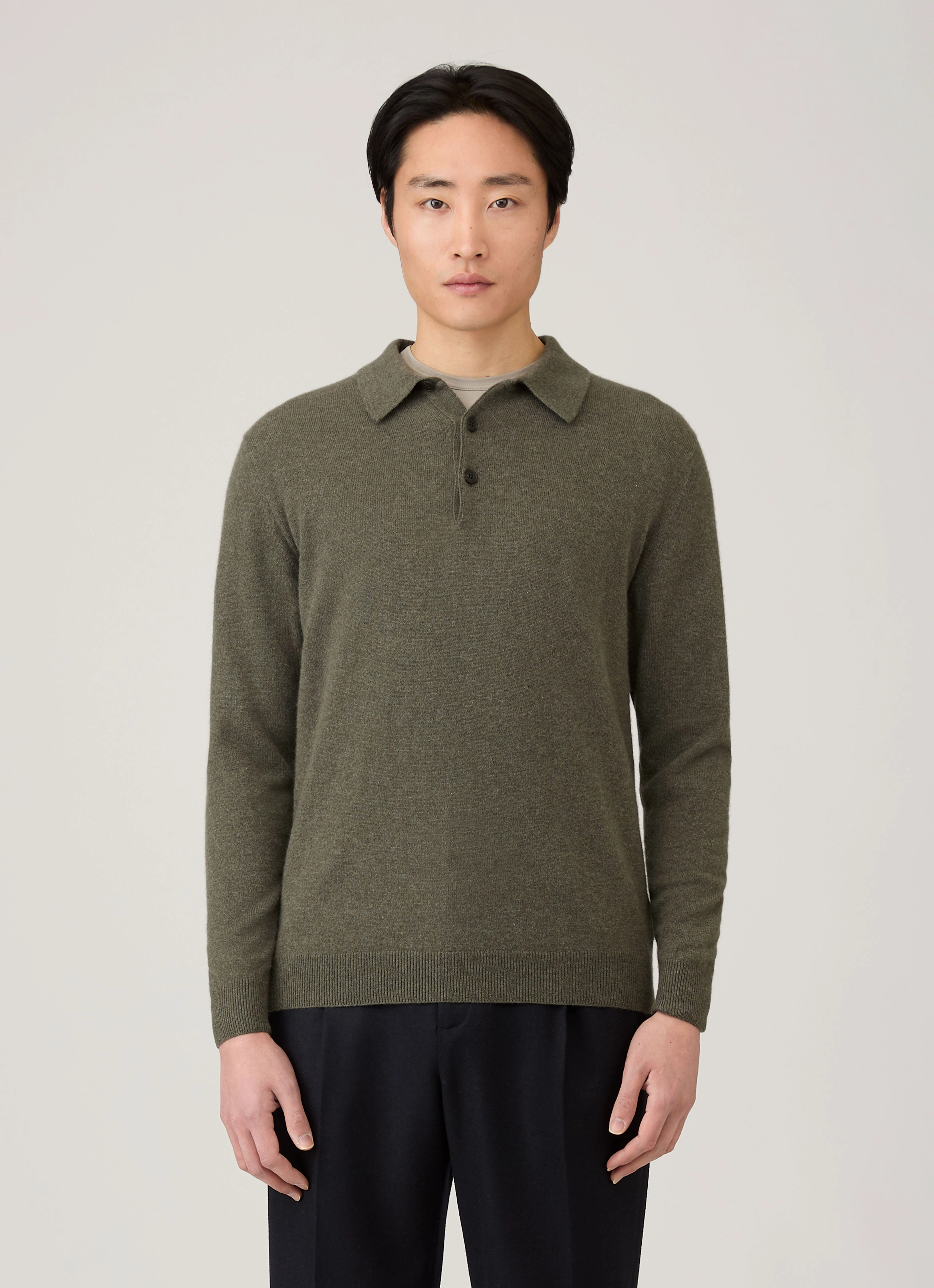 Relaxed Comfort Summer Fashion Men's Cashmere Polo Shirt in Khaki