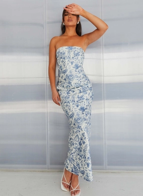 Summer Lover Maxi Dress - Blue Paisley Linen blend Summer Lover Maxi Dress - Blue Paisley Pink Glow Front-Slit