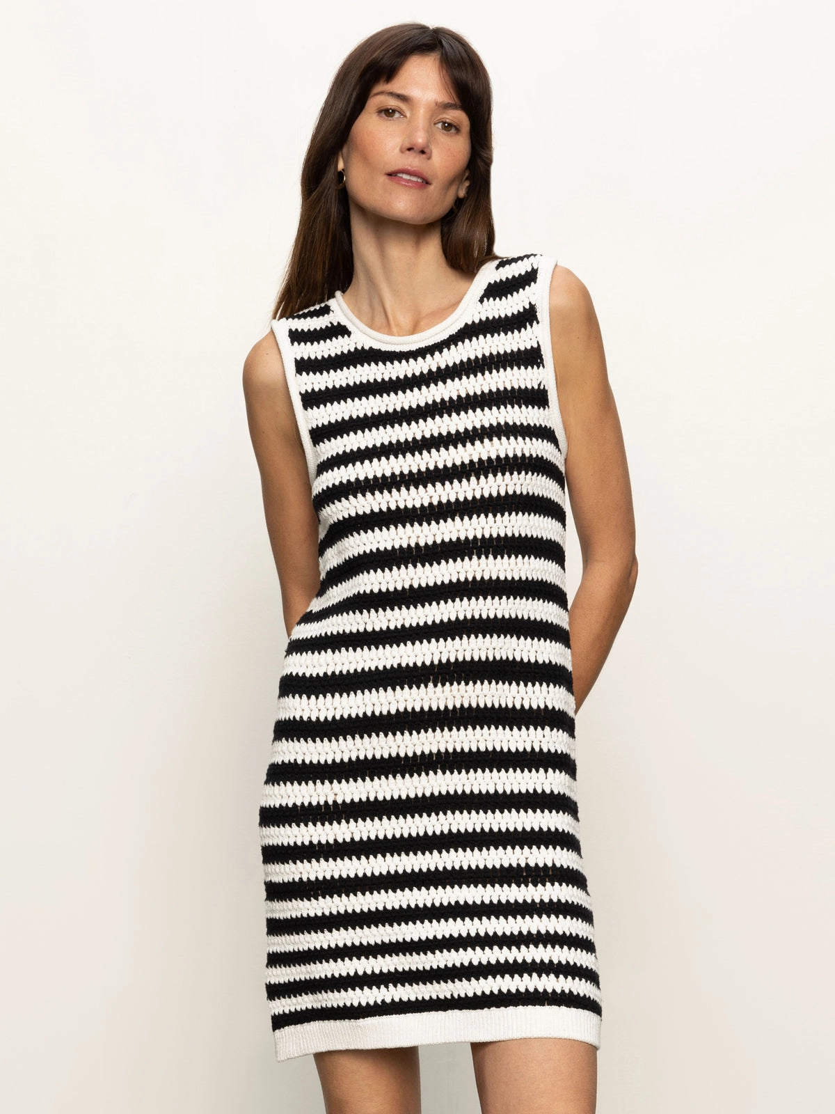 Summer Shell Dress Chalk Black Stripe Flowing Fit Street Ready