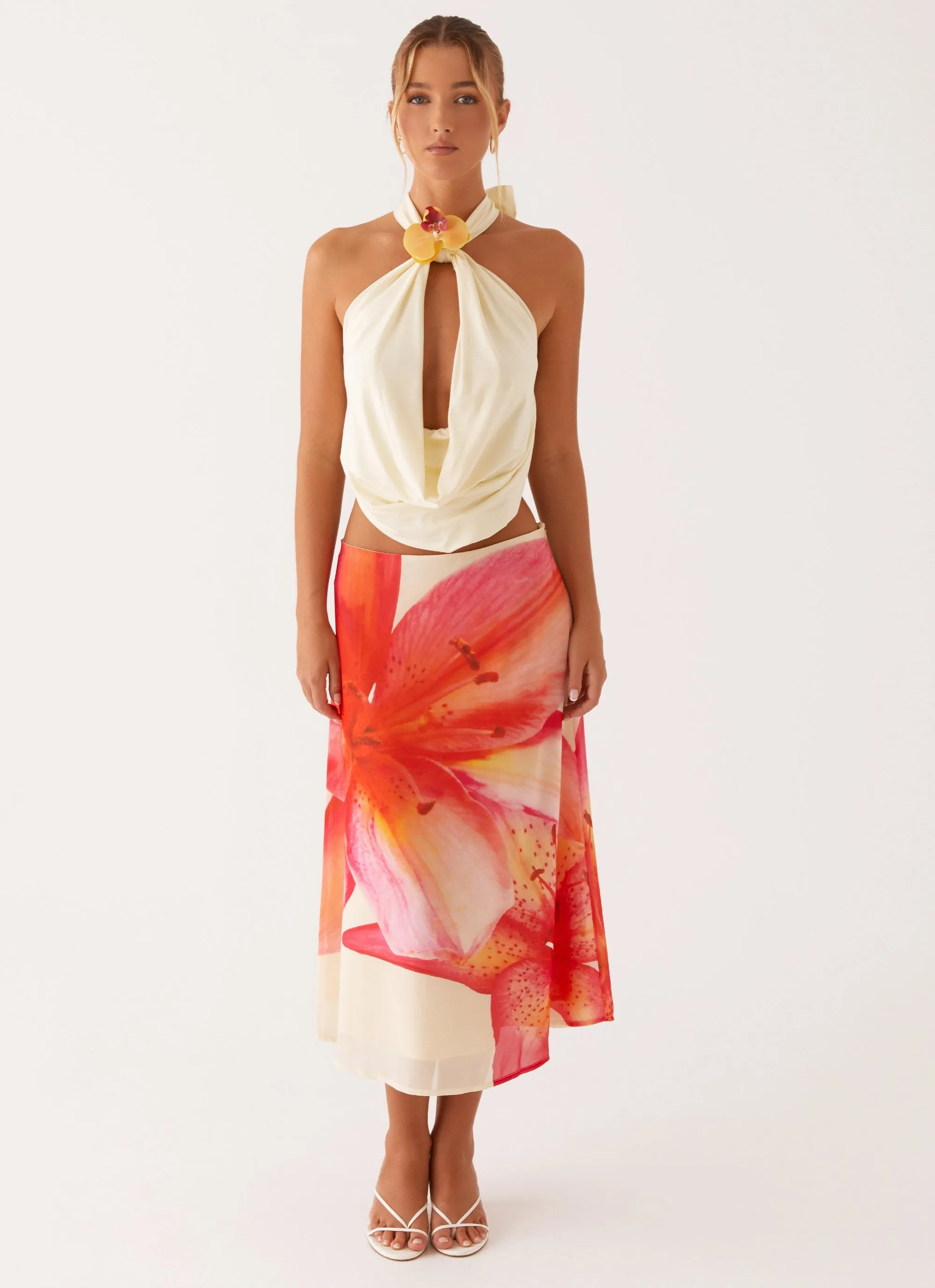 Layered Wear Summertime Midi Skirt - Yellow Floral