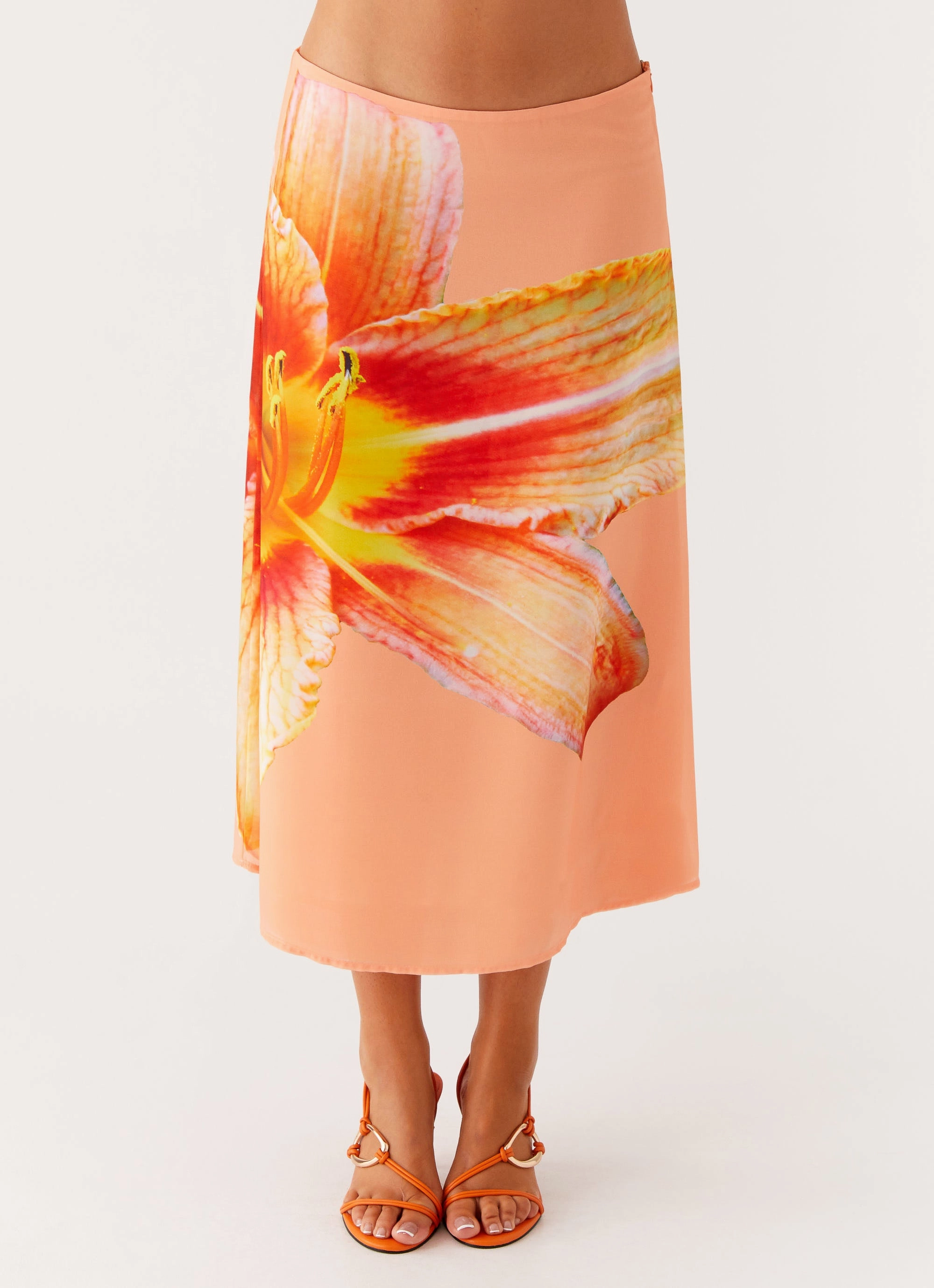 Summertime Midi Skirt - Orange Floral Hip Friendly Pockets