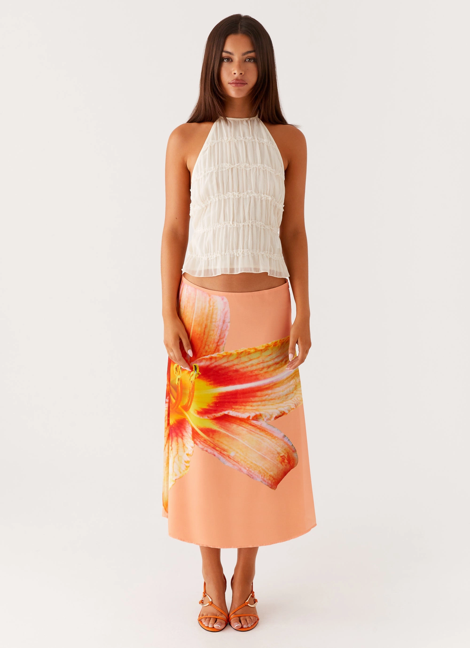 All Time Use Summertime Midi Skirt - Orange Floral