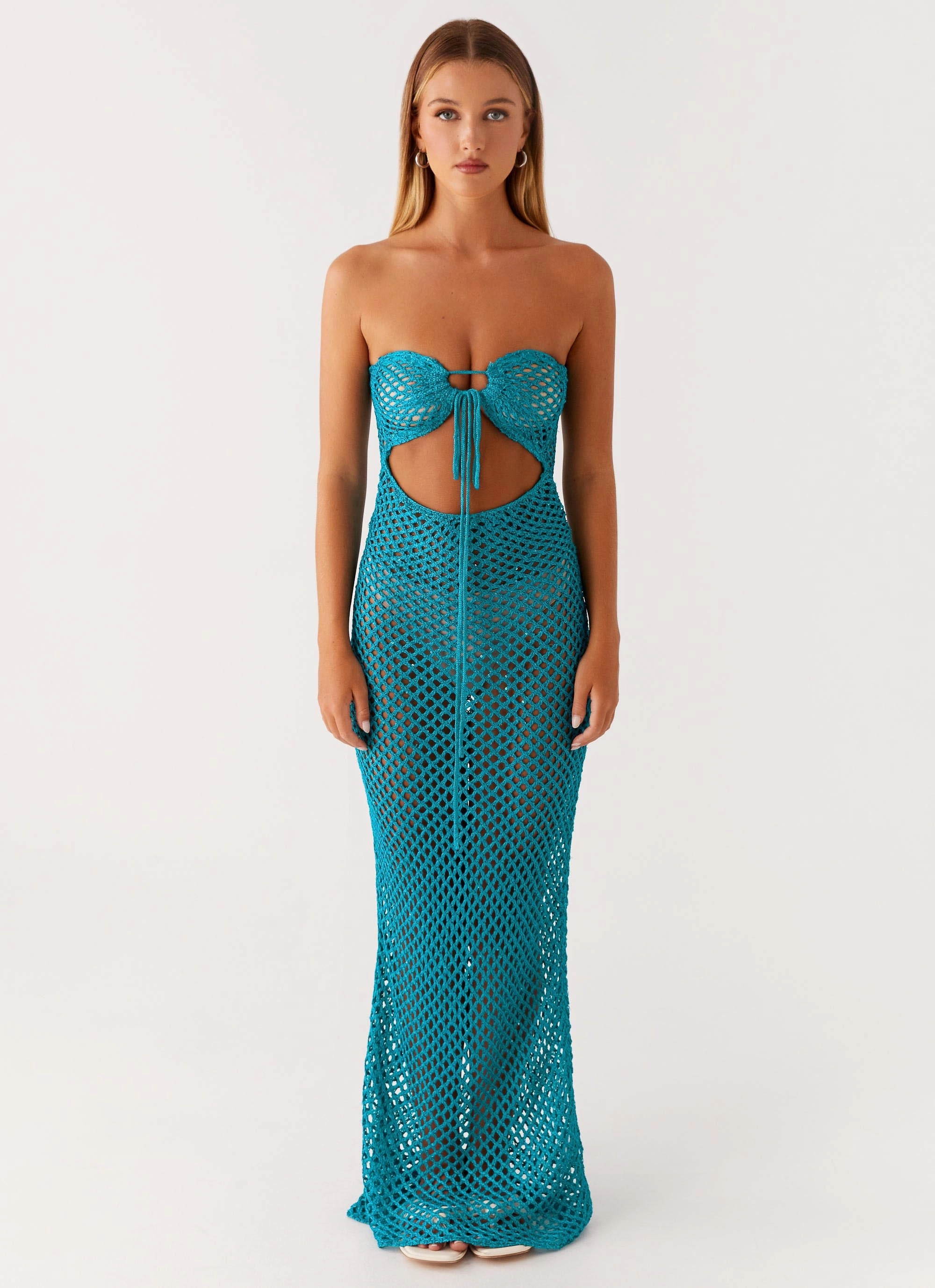Insulating-Lining Sun Kissed Crochet Maxi Dress - Blue
