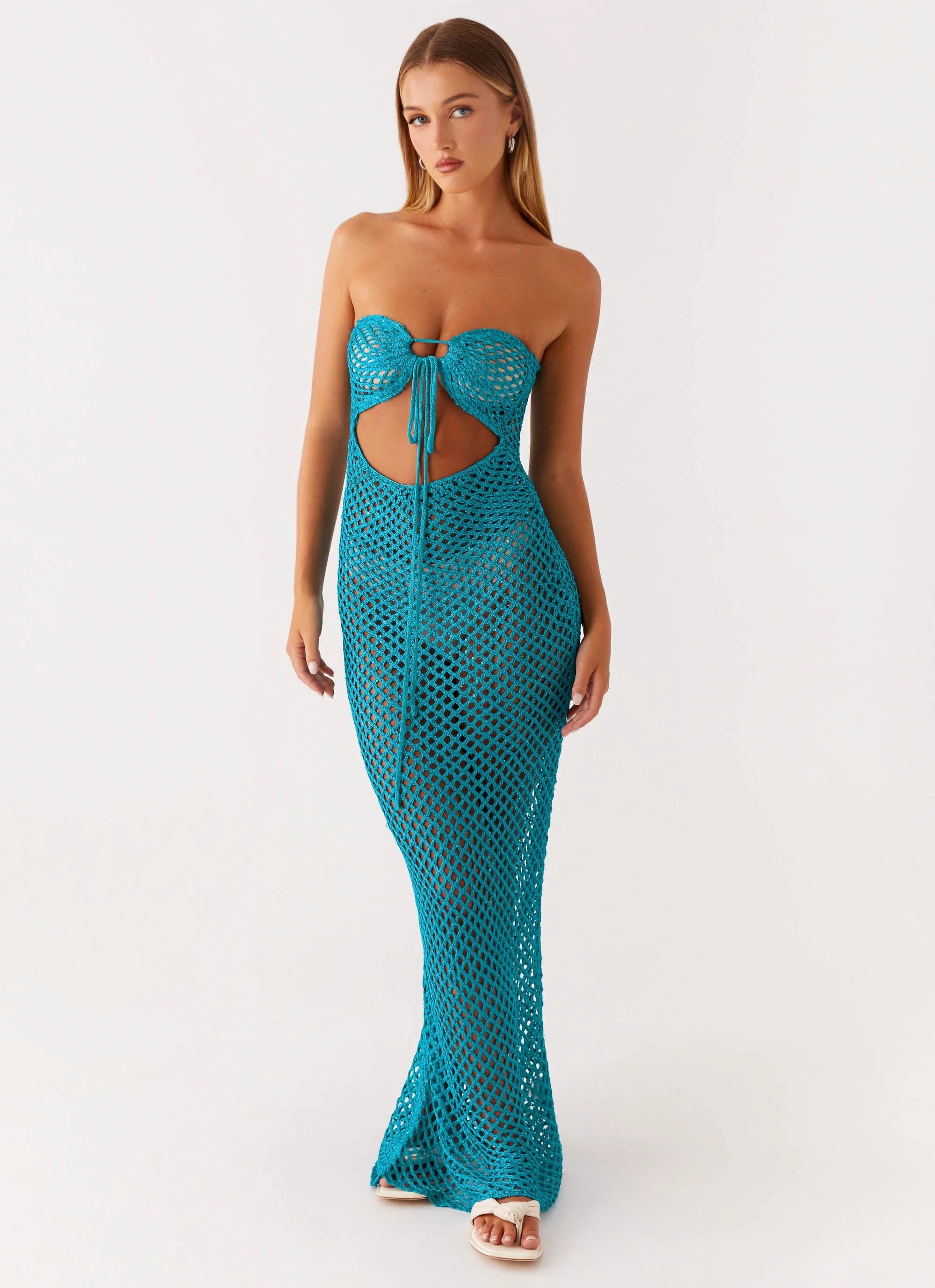 Relax Mode Sun Kissed Crochet Maxi Dress - Blue