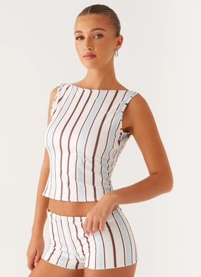 Sun's Out Tank Top - Blue Stripe Reinforced Hem Stitching Sun's Out Tank Top - Blue Stripe NonRestrictive Fit QuickRelease Closure