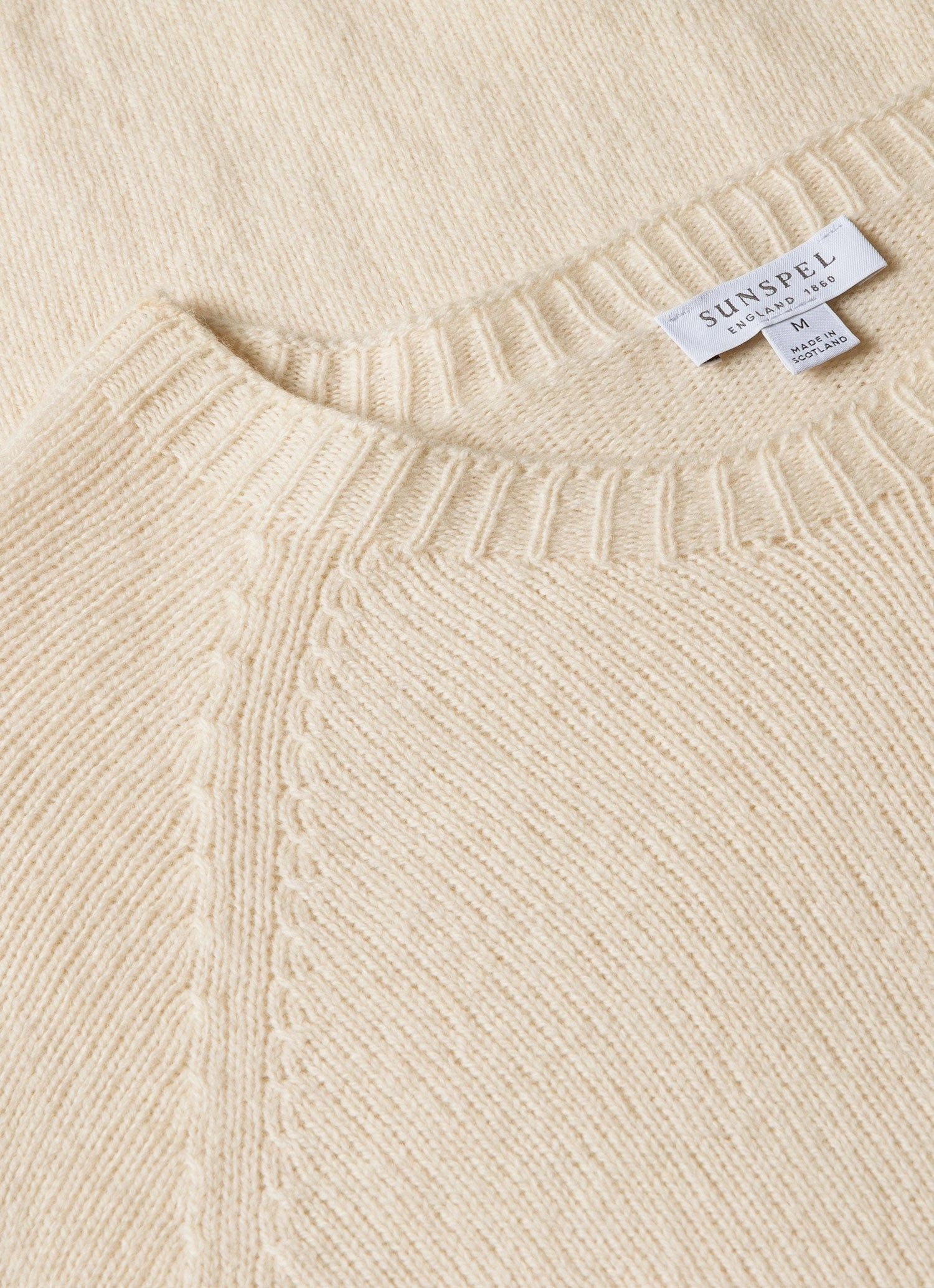 Daily Piece Ribbed Edging Men's Lambswool Crew Neck Jumper in Ecru