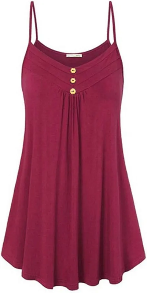 Sundresses for Women 2024 Casual Button Down Short Summer Dresses Loose Solid Spaghetti Strap Ruched Flowy Sun Dress