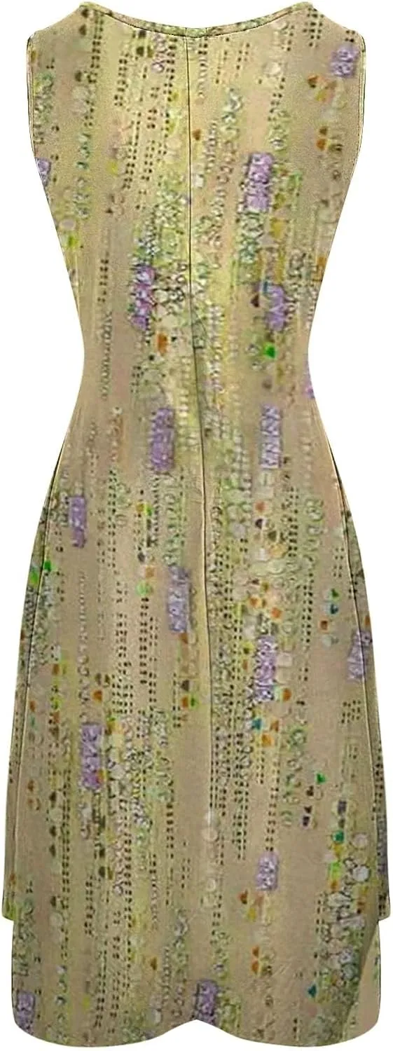 Sundresses for Women 2024 Casual Crewneck Printed Handkerchief Beach Dress Trendy High Waist Maxi Dress Summer Dress