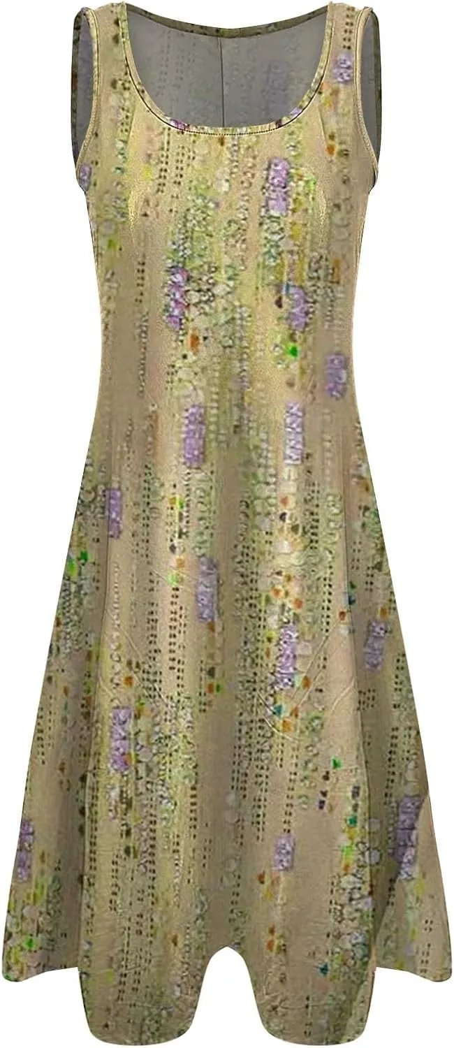 Sundresses for Women 2024 Casual Crewneck Printed Handkerchief Beach Dress Trendy High Waist Maxi Dress Summer Dress