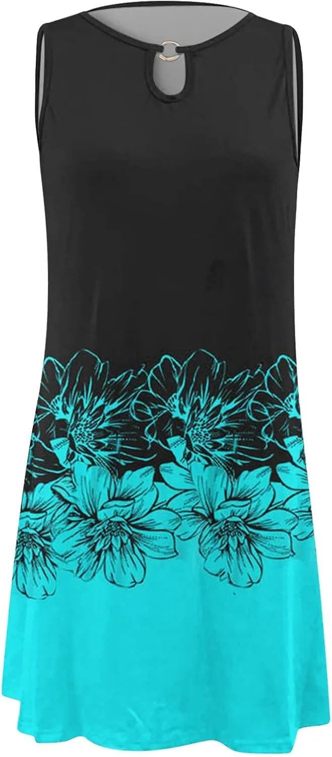 Sundresses for Women 2024 Casual Floral Print Midi Dresses Sexy Sleeveless Loose A Line Sun Dress Summer Dresses
