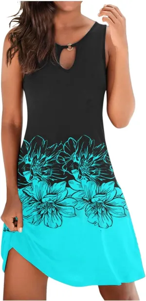 Sundresses for Women 2024 Casual Floral Print Midi Dresses Sexy Sleeveless Loose A Line Sun Dress Summer Dresses