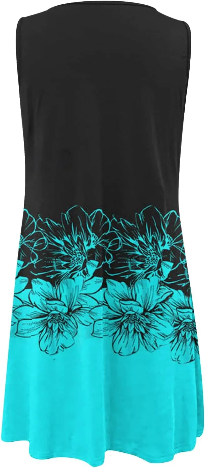 Sundresses for Women 2024 Casual Floral Print Midi Dresses Sexy Sleeveless Loose A Line Sun Dress Summer Dresses