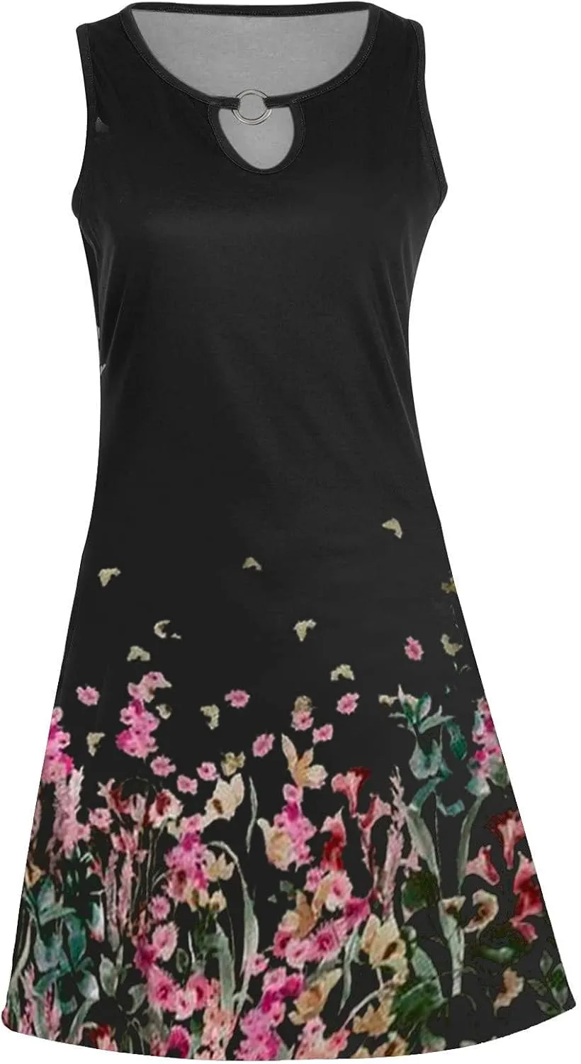 Sundresses for Women 2024 Casual Floral Printed Short Sundress Crewneck Trendy Loose A Line Sun Dress Summer Dresses