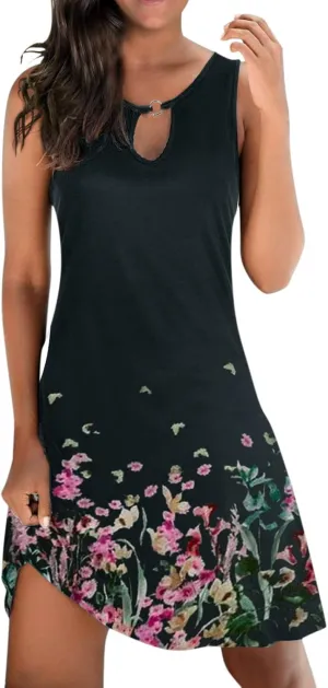 Sundresses for Women 2024 Casual Floral Printed Short Sundress Crewneck Trendy Loose A Line Sun Dress Summer Dresses