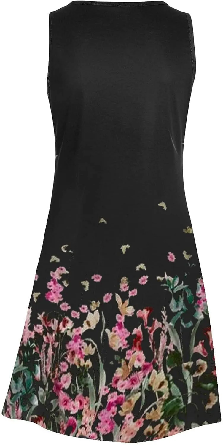 Sundresses for Women 2024 Casual Floral Printed Short Sundress Crewneck Trendy Loose A Line Sun Dress Summer Dresses